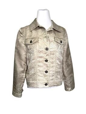 Chico's Metallic Gold Floral Jacquard Button-Up Jacket Size S (Chico's SZ 0)